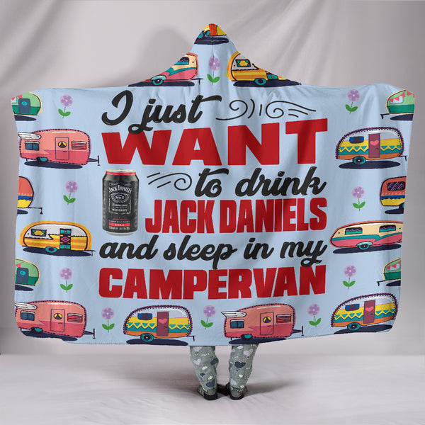 Jack Daniels & Campervan Hooded Blanket - Blue