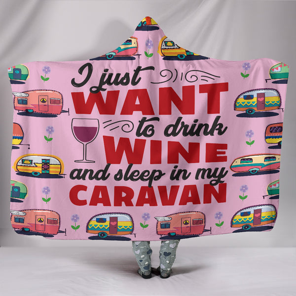 Wine & Caravan Hooded Blanket - Pink