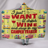 Wine & Camper Trailer Hooded Blanket - Yellow