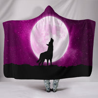 Wolf Howling At Moon Hooded Blanket