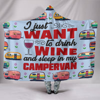 Wine & Campervan Hooded Blanket - Blue