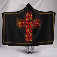 Stained Glass Cross Gold Trimmed Hooded Blanket
