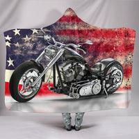 Motorbike With American Flag Hooded Blanket
