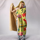 Wine & Camper Trailer Hooded Blanket - Yellow